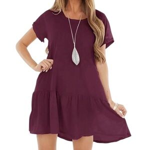 Short Sleeve Tiered Mini Flowy Summer T-shirt Dress XL w Pockets and Stretch